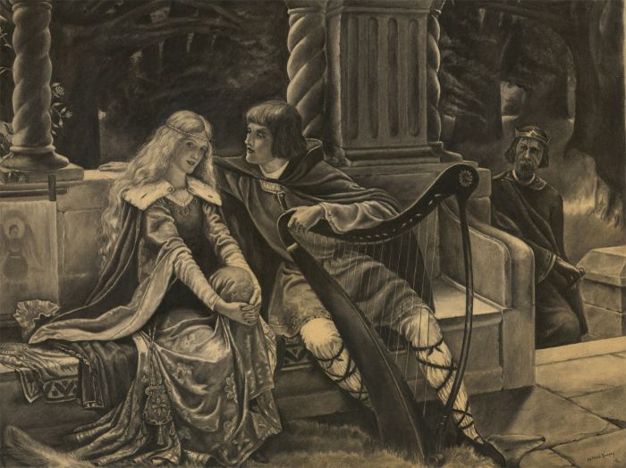 Kathleen Rumsey After Edmund Leighton - c.1902 Charcoal Drawing, The End Song