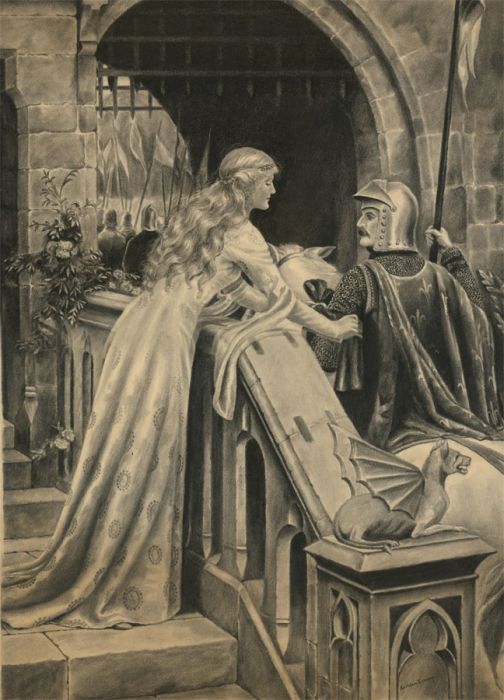 Kathleen Rumsey After Edmund Leighton - c.1900 Charcoal Drawing, God Speed