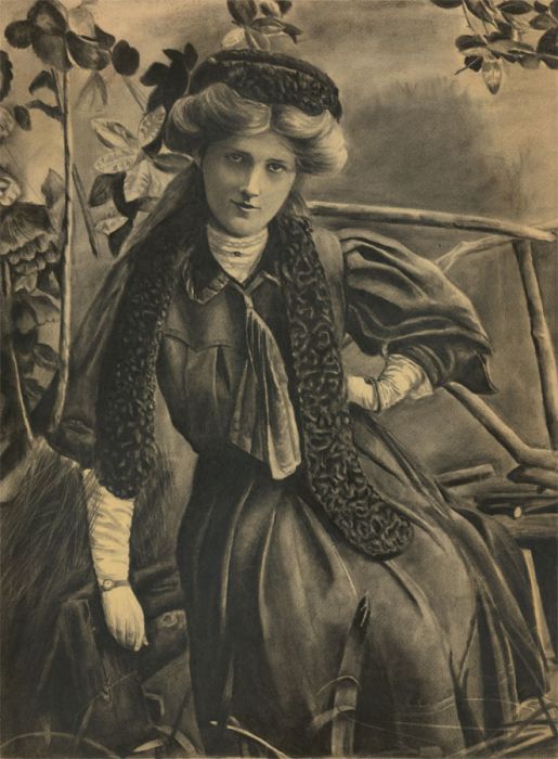 Kathleen Rumsey - Early 20th Century Charcoal Drawing, Young Edwardian Lady
