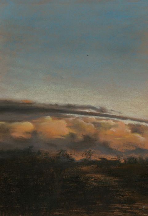 J.A - 20th Century Pastel, Landscape at Dusk