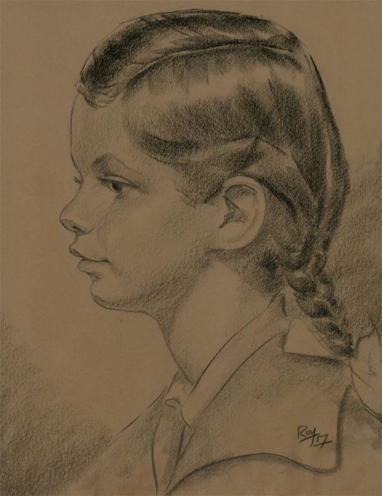 Roy - 1957 Charcoal Drawing, Portrait of a Young Girl