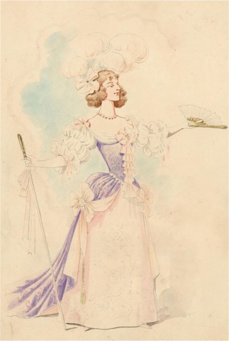 A.P. - Early 20th Century Watercolour, Costume Design, Evening Dress