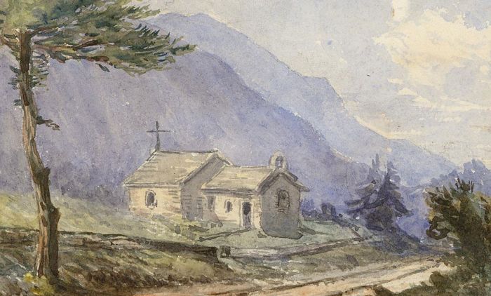 19th Century Watercolour - Landscape with Church