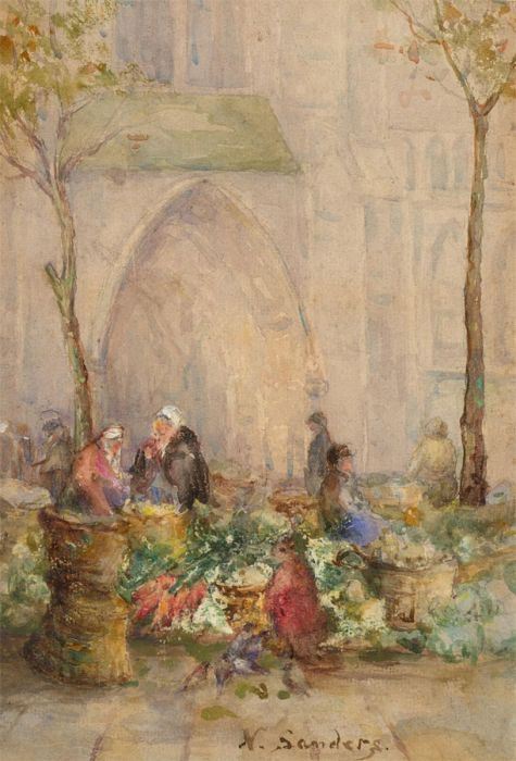 N. Sanders - 19th Century Watercolour, Market Day