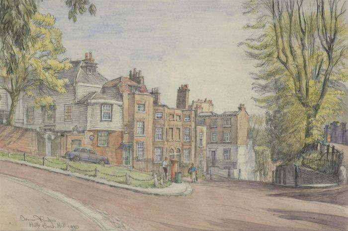Dennis Flanders (1914-1994)- Signed 1990 Watercolour, Holly Bush Hill, Hampstead