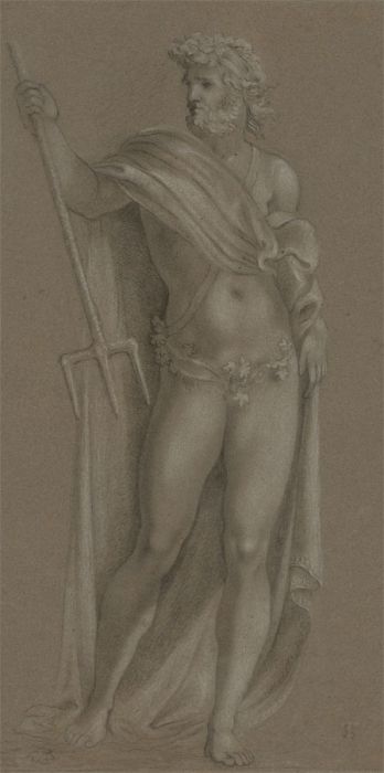 T.S - 20th Century Graphite Drawing, Poseidon with his Trident