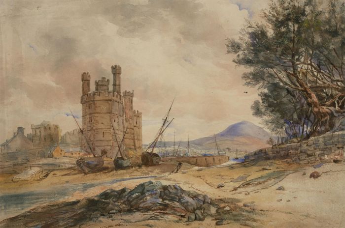 19th Century Watercolour - Caernarfon Castle, Wales