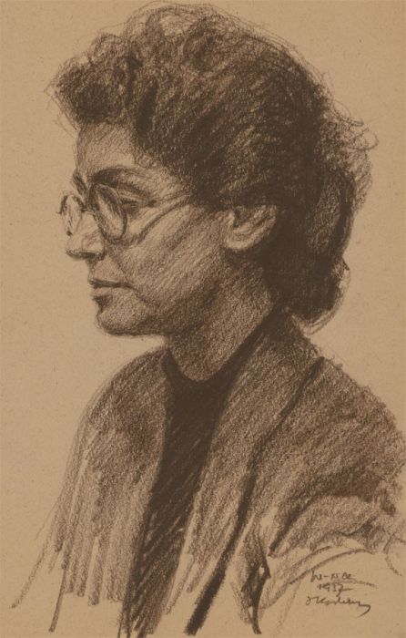 Jan Korwin Kochanowski (1897-1970) - 1937 Charcoal Drawing, Portrait of a Lady