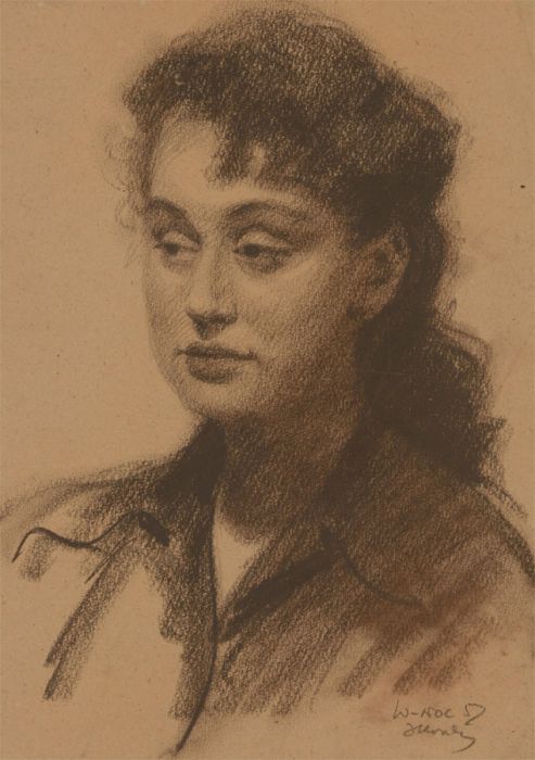 Jan Korwin Kochanowski (1897-1970) - 1952 Charcoal Drawing, A Young Lady