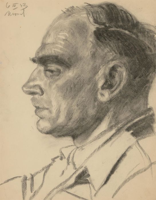 Jan Korwin Kochanowski (1897-1970) - 1943 Charcoal Drawing, Captain Srokowski