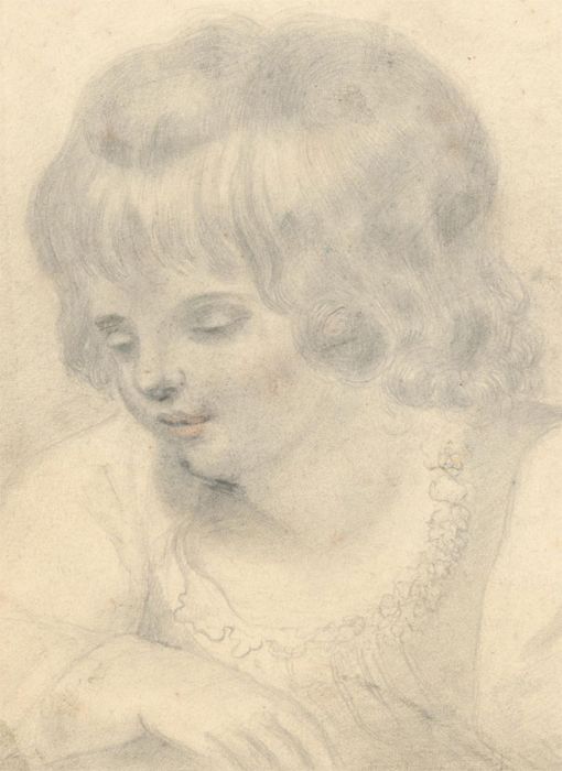 Mid 19th Century Graphite Drawing - Portrait of a Young Girl
