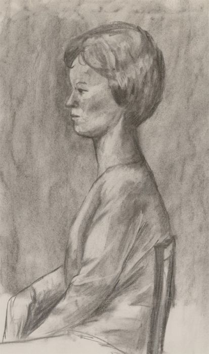 Mary Pierce - 20th Century Charcoal Drawing, Profile of a Sitting Woman