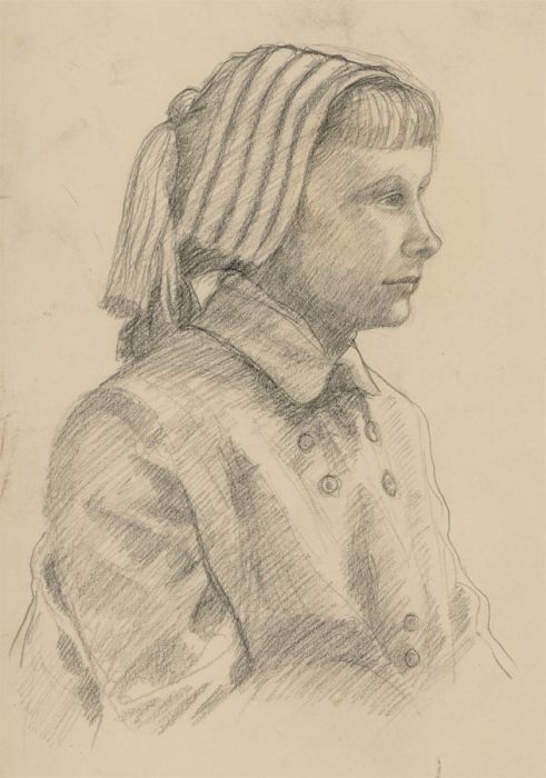 Mary Pierce - 20th Century Charcoal Drawing, Portrait of a Woman with Bonnet