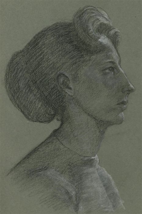 Mary Pierce - 20th Century Charcoal Drawing, Profile of an Elegant Woman