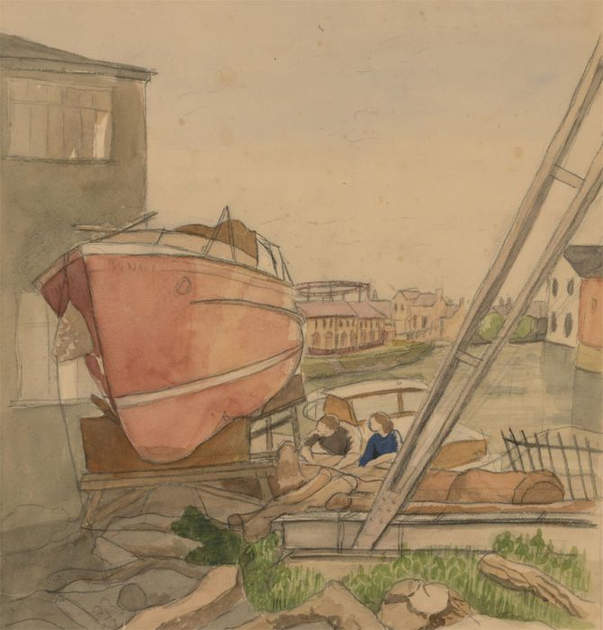 Mary Pierce - Two 20th Century Watercolours, The Boatyard