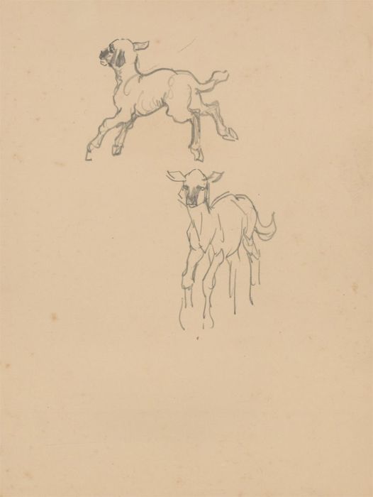 Anton Lock (1893-1970) - 20th Century Graphite Drawing, Little Lambs