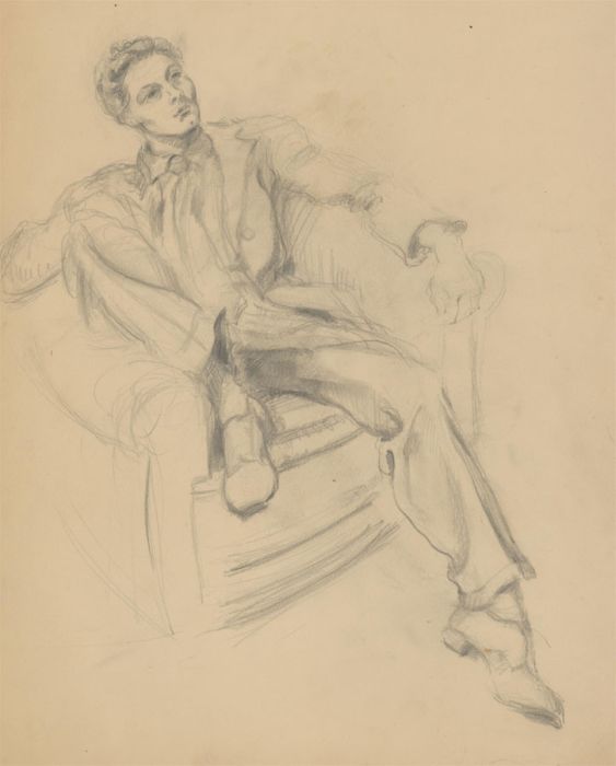20th Century Graphite Drawing - Portrait of a Young Man Reclining