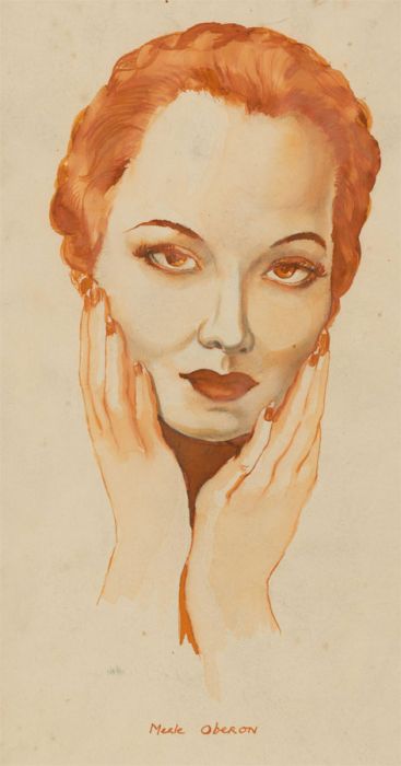 20th Century Pen and Ink Drawing - Portrait of Merle Oberon