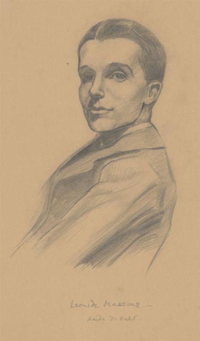 20th Century Graphite Drawing - Portrait of Leonide Massine