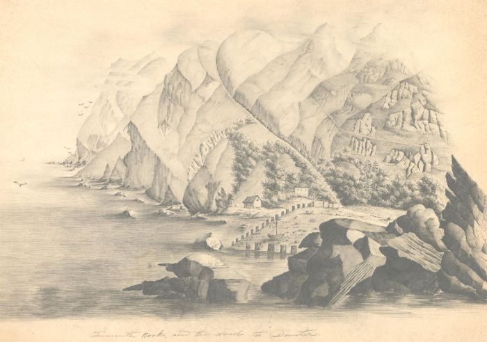 E.M.B - 1840 Graphite Drawing, Lynmouth Rocks, and the Road to Dimster