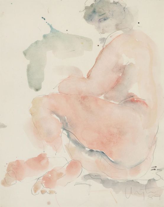 Inge Clayton FRSA (1942-2010) - 1989 Watercolour, Seated Female Nude