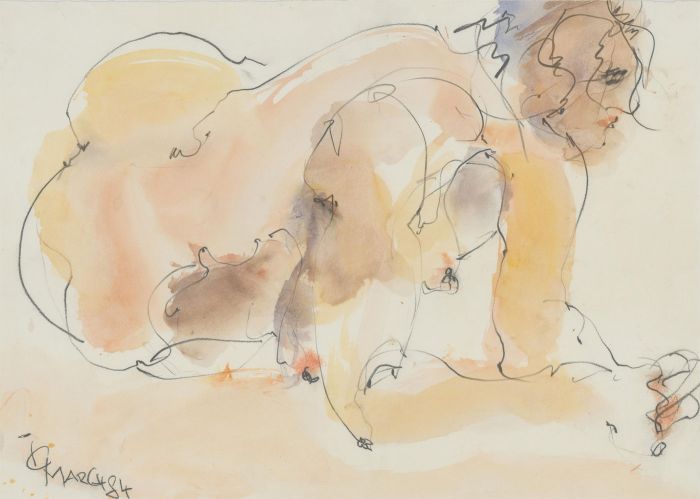 Inge Clayton FRSA (1942-2010) - 1984 Watercolour, Expressive Female Nude
