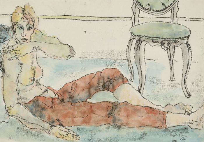 Inge Clayton FRSA (1942-2010) - Signed 1984 Monotype, Woman in Brown Trousers
