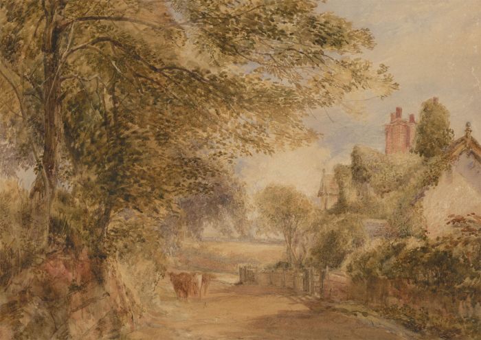 19th Century English School Watercolour - Cattle in a Country Lane