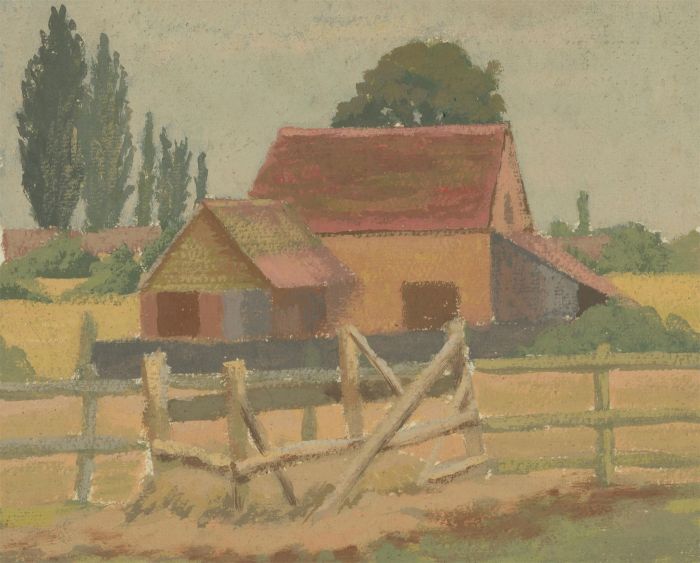 Mary Pierce - Signed Mid 20th Century Gouache, View of a Farm 