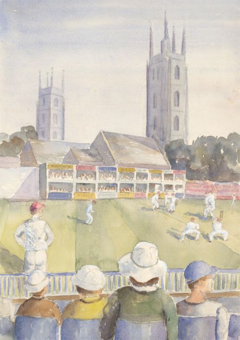 20th Century Watercolour - Taunton Cricket Field