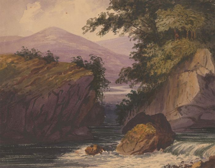 19th Century Watercolour - Classical River Landscape