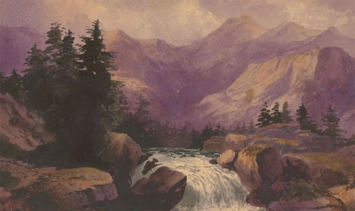 19th Century Watercolour - Mountainous River Landscape