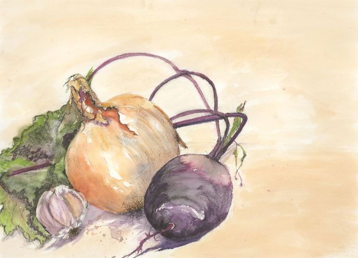 V. Carter - Contemporary Watercolour, Still Life with Onions