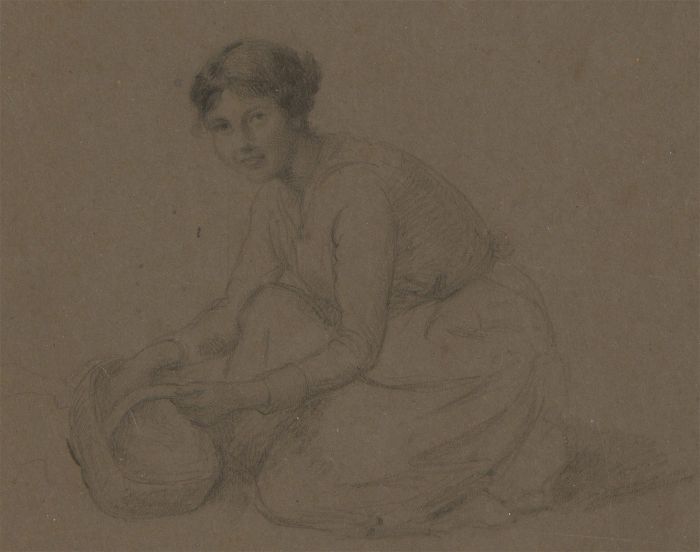 Alfred William Strutt (1856-1924) - Charcoal Drawing, Kneeling Woman