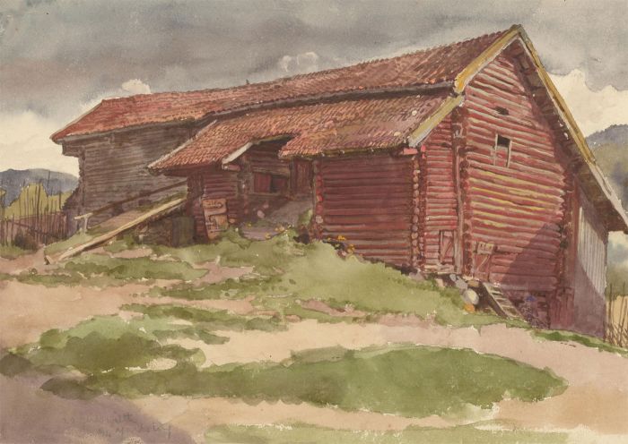 Alfred William Strutt (1856-1924) - Signed Watercolour, The Barn