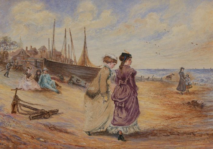 Early 20th Century Watercolour - Bustling Harbourside Scene