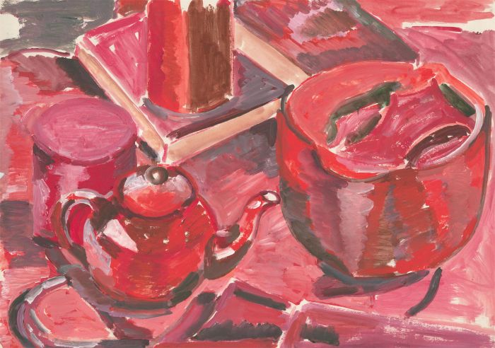 Anita Wright - c. 1975 Acrylic, Interior Still Life in Reds