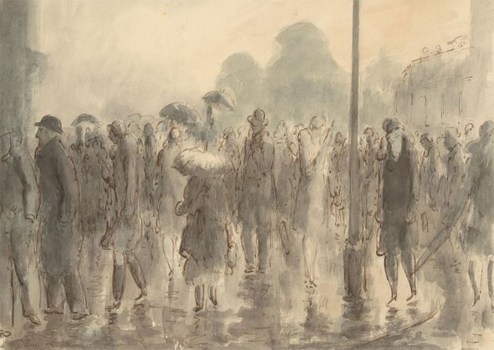 Harold Hope Read (1881-1959) - Signed 1925 Pen & Ink Drawing, Rainy Street Scene