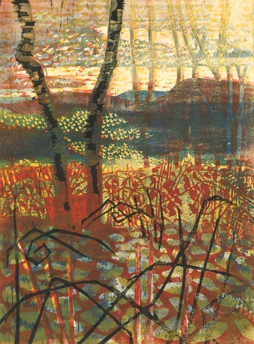 Richard Ian Bentham Walker (1925-2009) - 1975 Linoprint, Vibrant Landscape