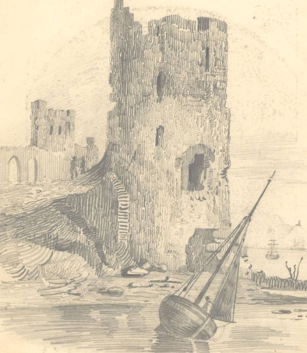 19th Century Graphite Drawing - The Coastal Ruins