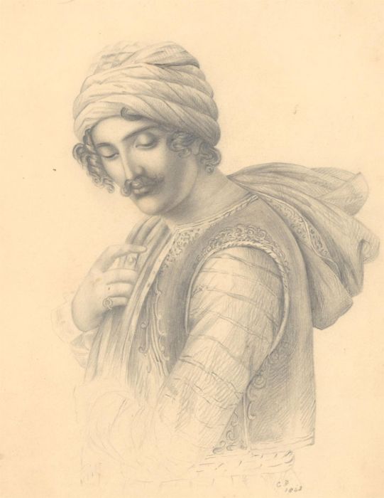 C.F - 1843 Graphite Drawing, Portrait of a Gentleman
