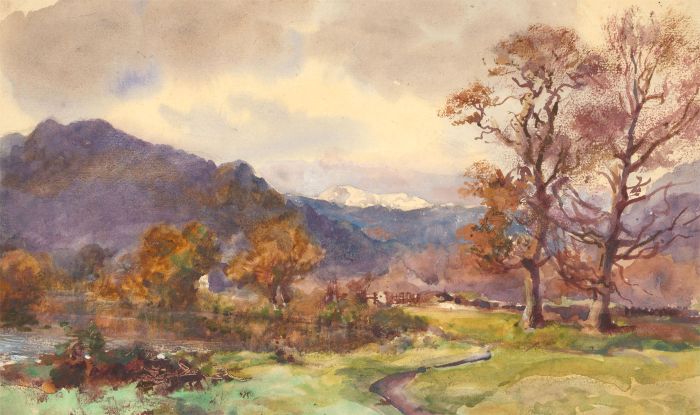 Alfred William Strutt (1856-1924) - Watercolour, Autumnal Landscape