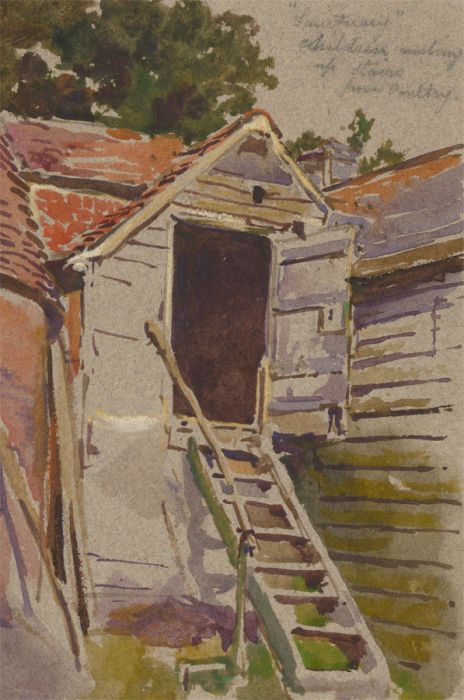 Alfred William Strutt (1856-1924) - Watercolour, Farm Buildings