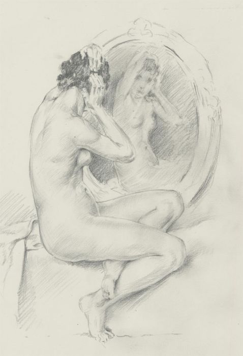 Franco Matania (1922-2006) - c.1990 Graphite Drawing, Woman in the Mirror