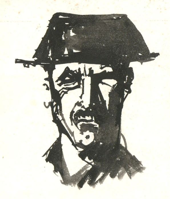 Set of Seven 20th Century India Ink - Portrait of Soldier