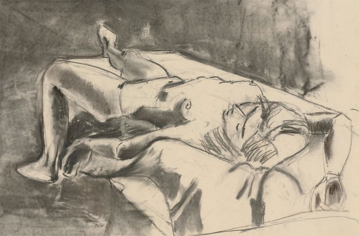 2002 Charcoal Drawings - A Pair of Female Nudes