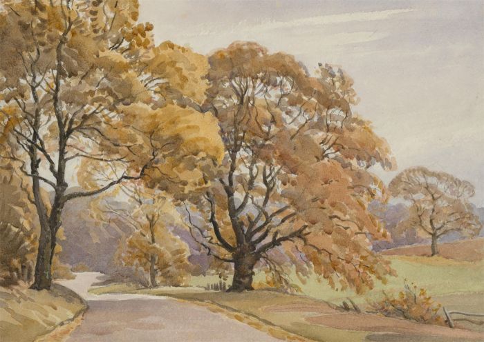 Walter James West ARBSA  - 1940 Watercolour, Autumnal Landscape
