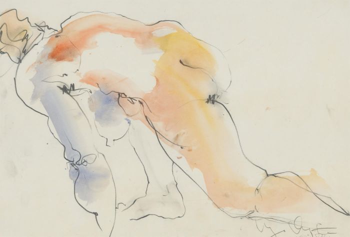 Inge Clayton FRSA (1942-2010) - 1984 Watercolour, Vibrant Nude