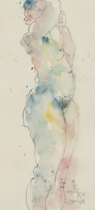 Inge Clayton FRSA (1942-2010) - 1984 Watercolour, Standing Nude