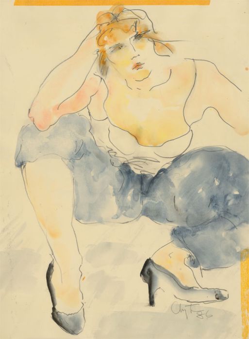 Inge Clayton FRSA (1942-2010) - 1986 Watercolour, Model with High Heels